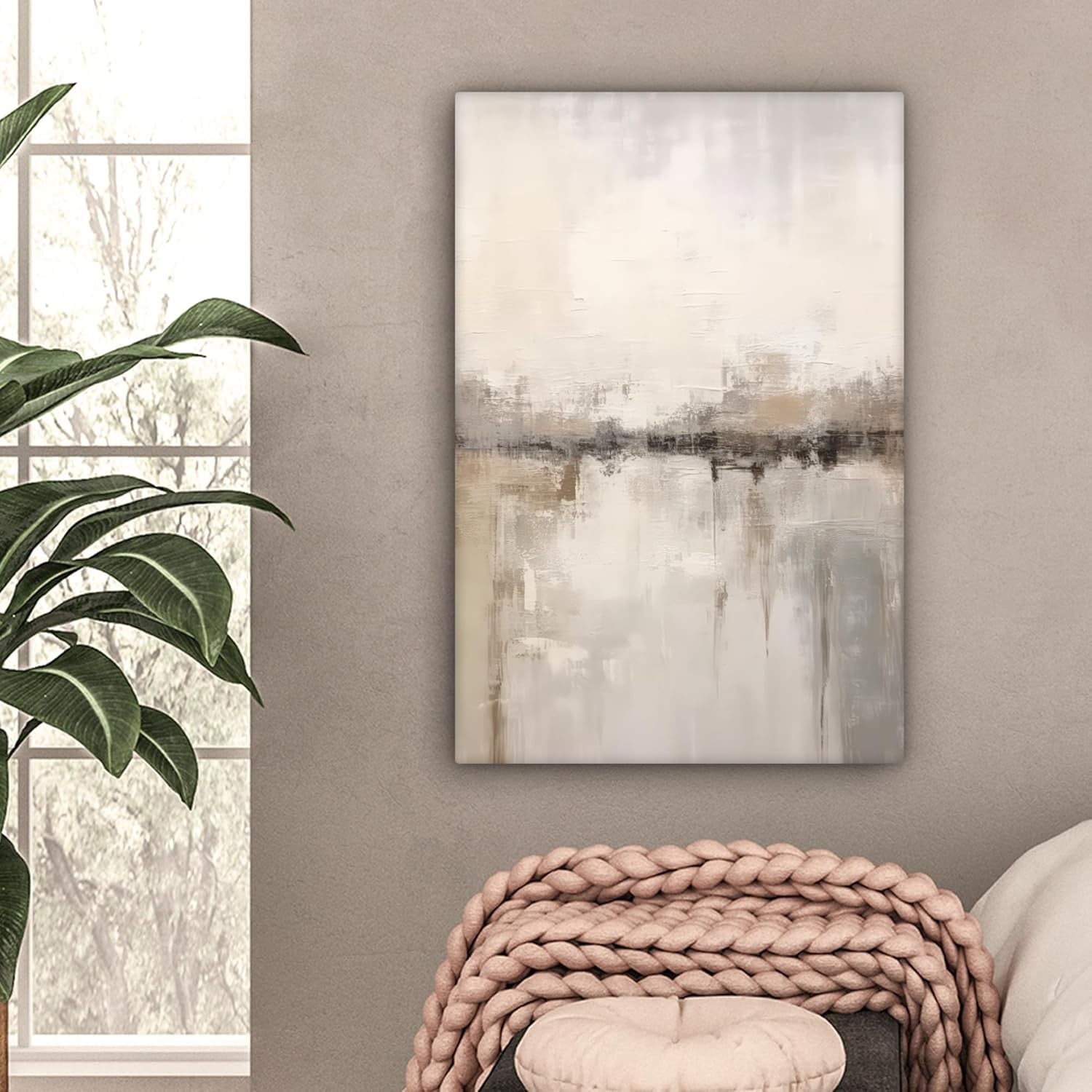 Abstract Beige Canvas Wall Art 40x60cm Modern Living Room Decor