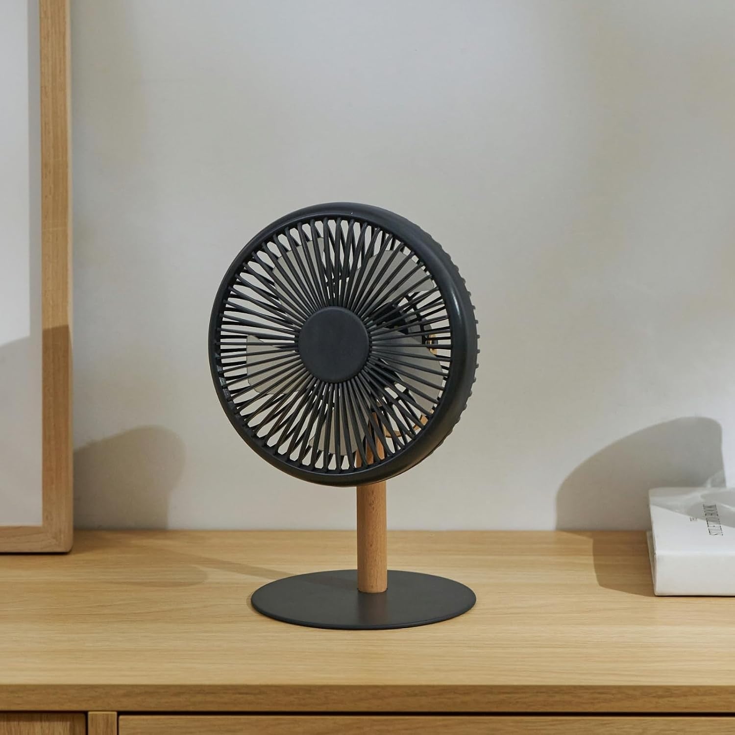 Portable Desk Fan 2-in-1 Rechargeable USB Remote Control Quiet Cooling LED Grey