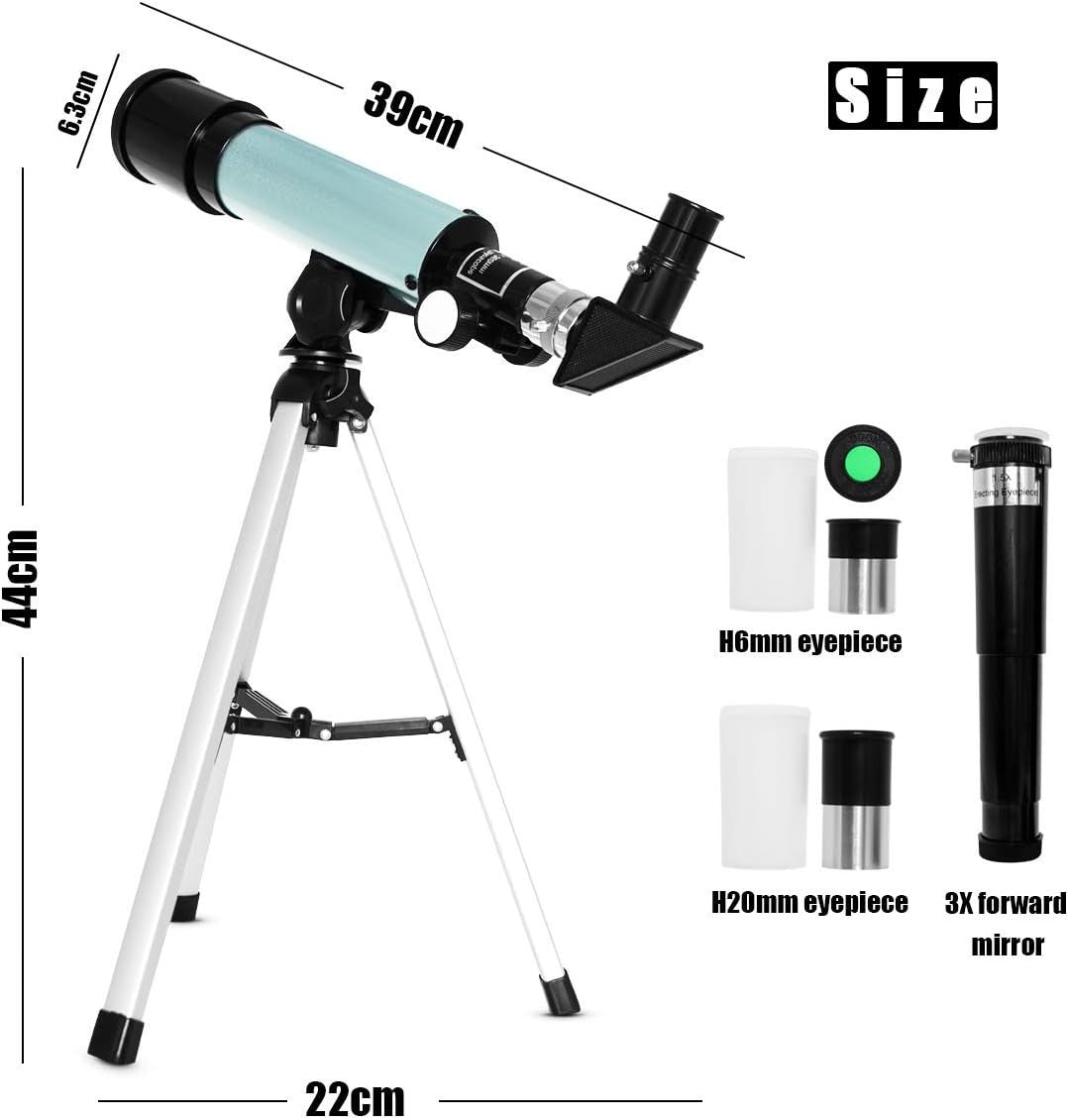 Kids 90X Telescope with Tripod 2 Eyepieces 1.5X Barlow Lens
