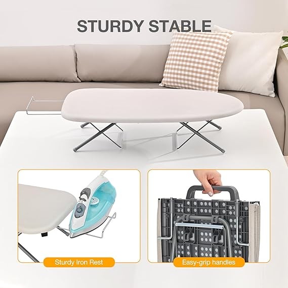 Foldable Tabletop Ironing Board with Iron Holder Non Slip Compact Portable