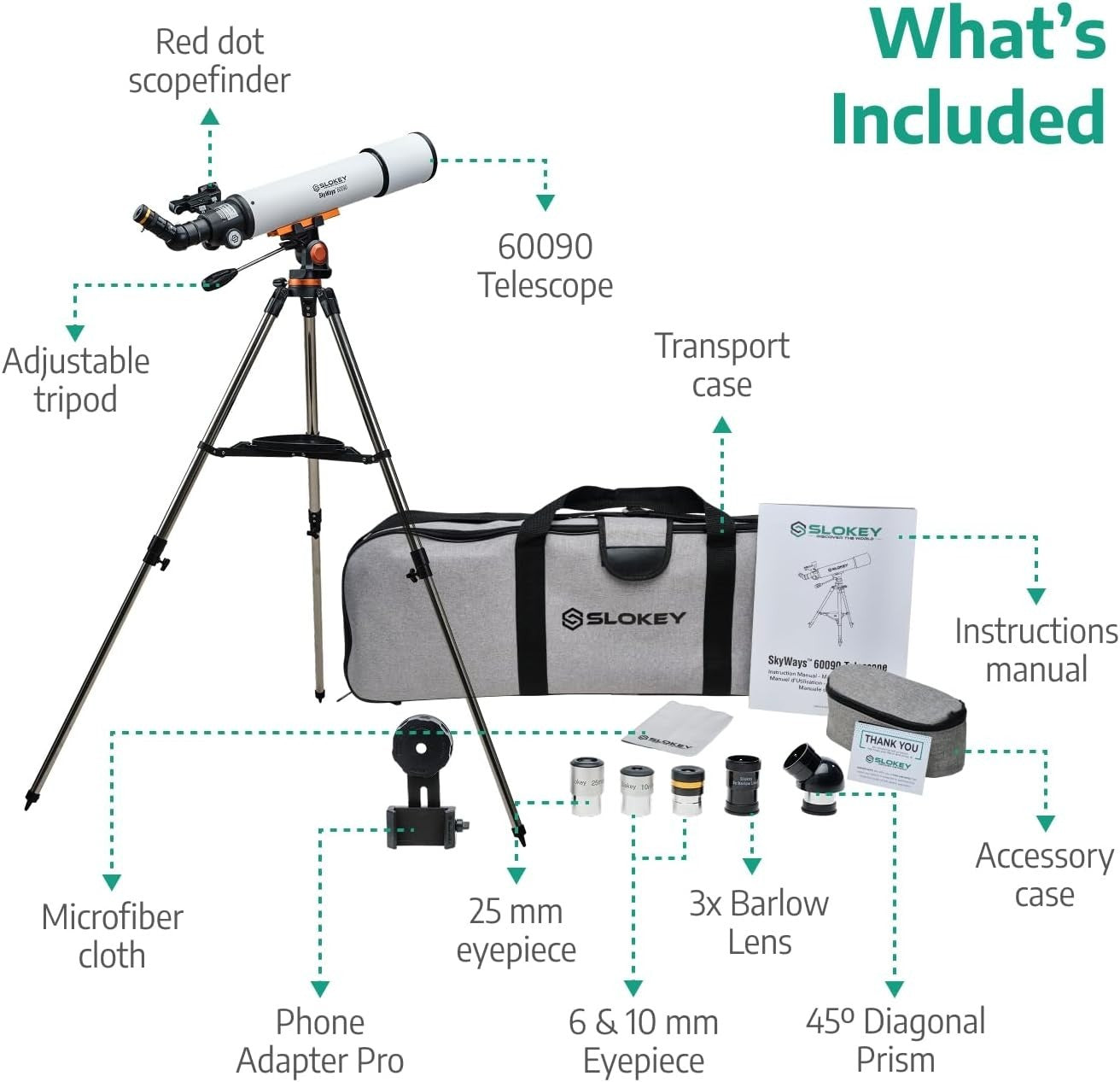 Portable White 24x-300x Telescope for Kids & Adults Stargazing Travel