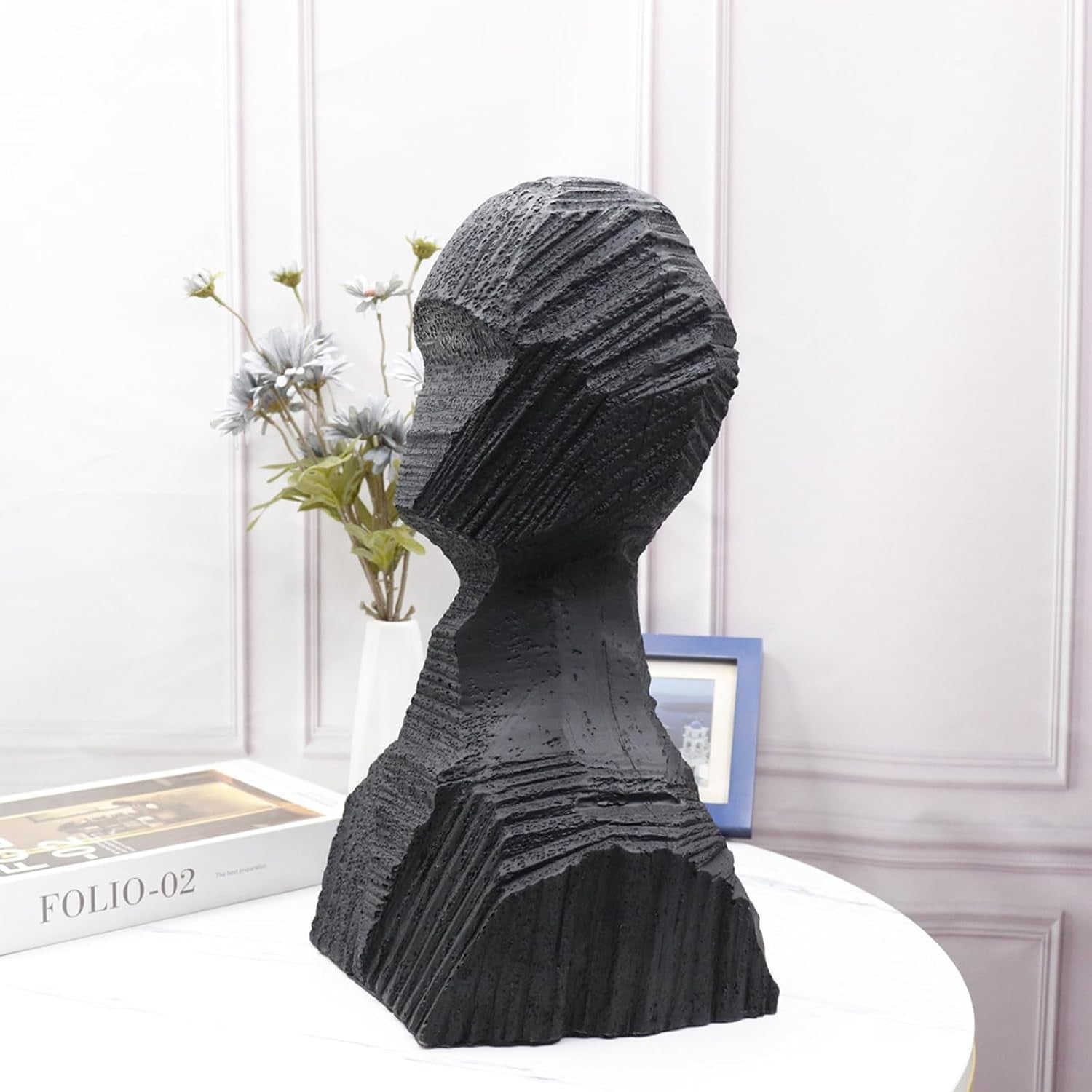 Abstract Resin Head Sculpture Modern Black Table Decor