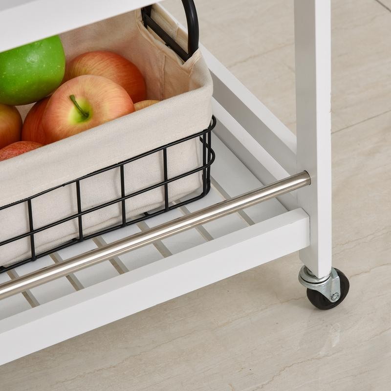 3-Tier Rolling Kitchen Trolley Cart with Steel Trays & Wheels – White