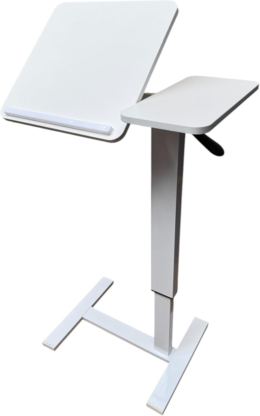 Height Adjustable Overbed Table Pneumatic Lift Split Top Laptop Desk White