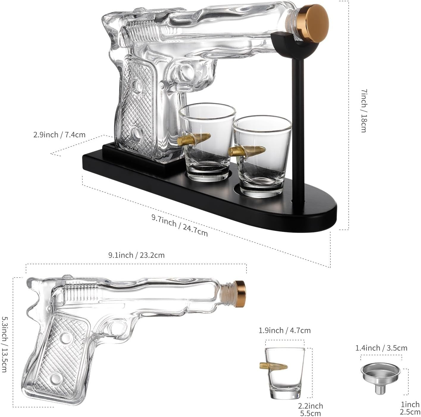 Gun-Shaped Whiskey Decanter Set with 2 Glasses & Opener | 250ml Gift Set
