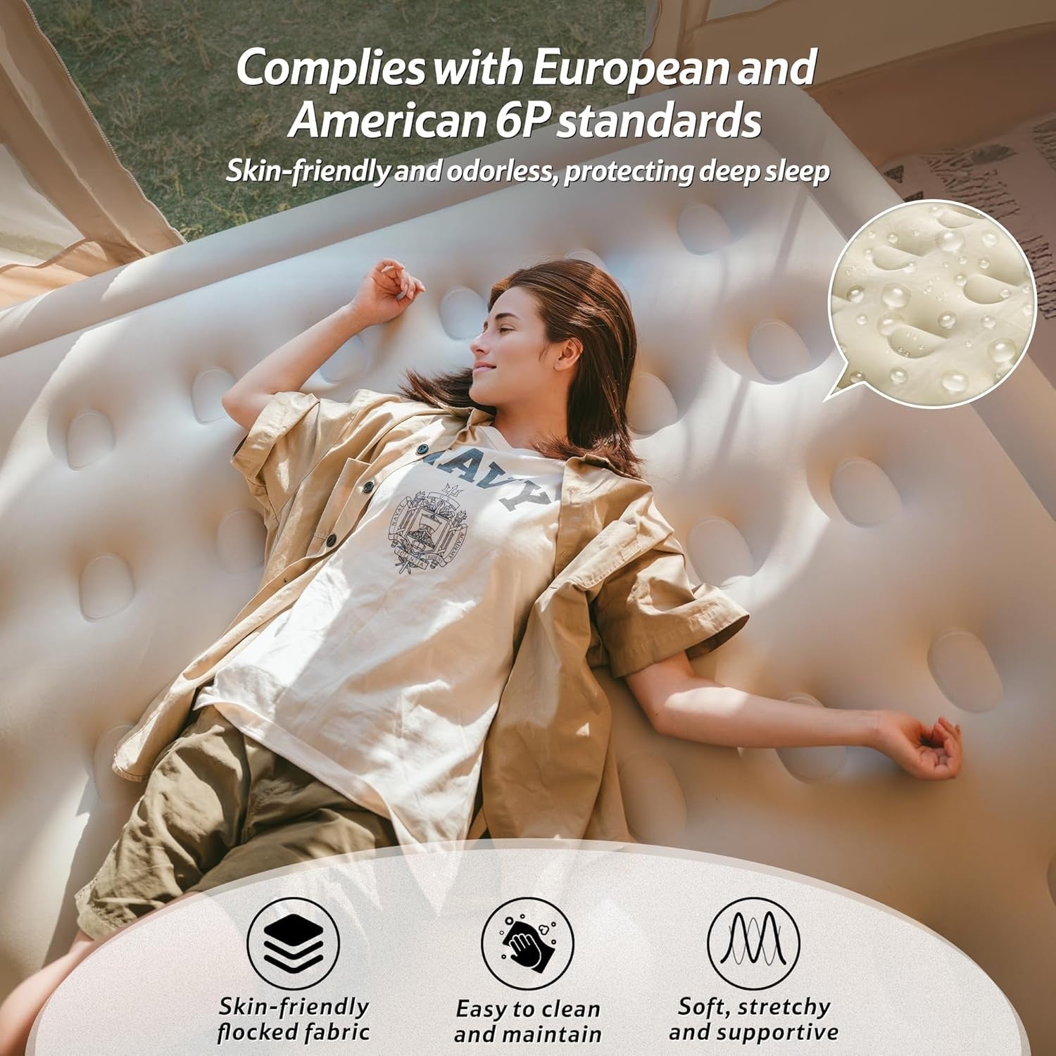 3-Person Inflatable Mattress Air Bed Built-in Pump, 200x180x45cm, Camping & Home
