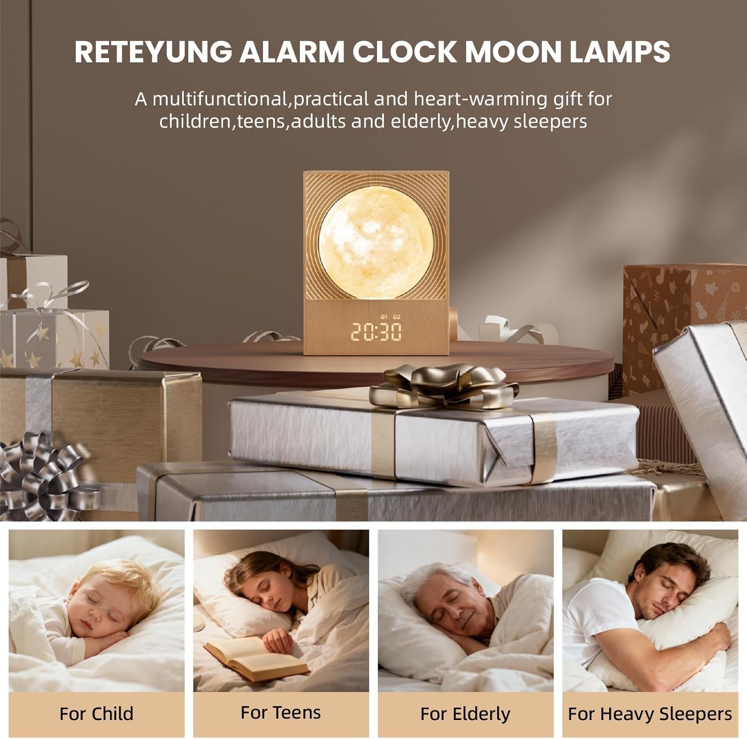 Sunrise Alarm Clock Moon Light Gentle Wake Up Night Lamp Heavy Sleepers