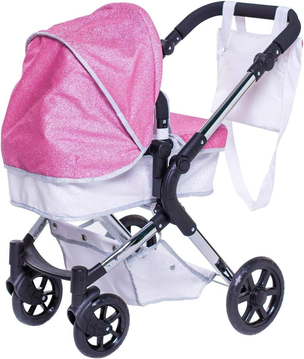 2in1 Pink Doll Pram Pushchair Carrycot Foldable Fits 42cm Dolls