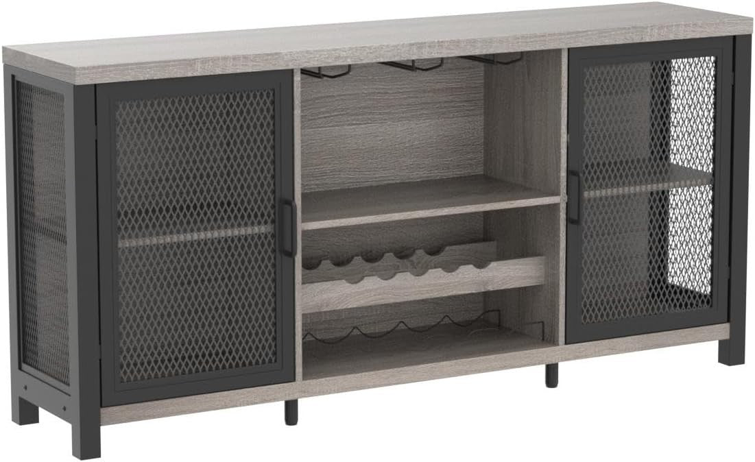 Large Industrial Bar Cabinet with Wine Racks Glass Storage Sideboard Light Grey