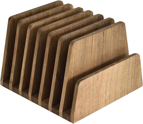 Dark Brown Wooden Desk File Sorter 7-Slot Organiser Stand Rack