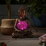Solar Buddha Garden Statue with LED Crackle Ball Outdoor Zen Patio Ornament