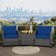 3PC Rattan Garden Bistro Set Chairs Table Cushions Patio Balcony Navy Set