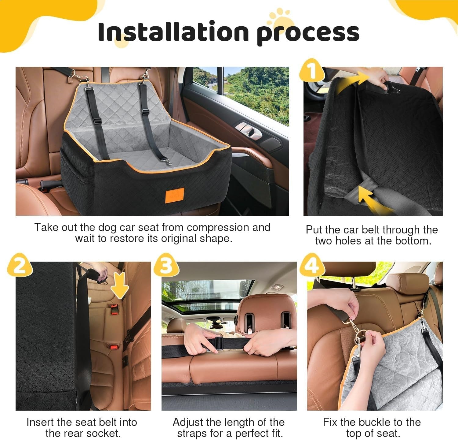Large Dog Car Seat Booster Bed Memory Foam Travel Seat Up to 55lbs