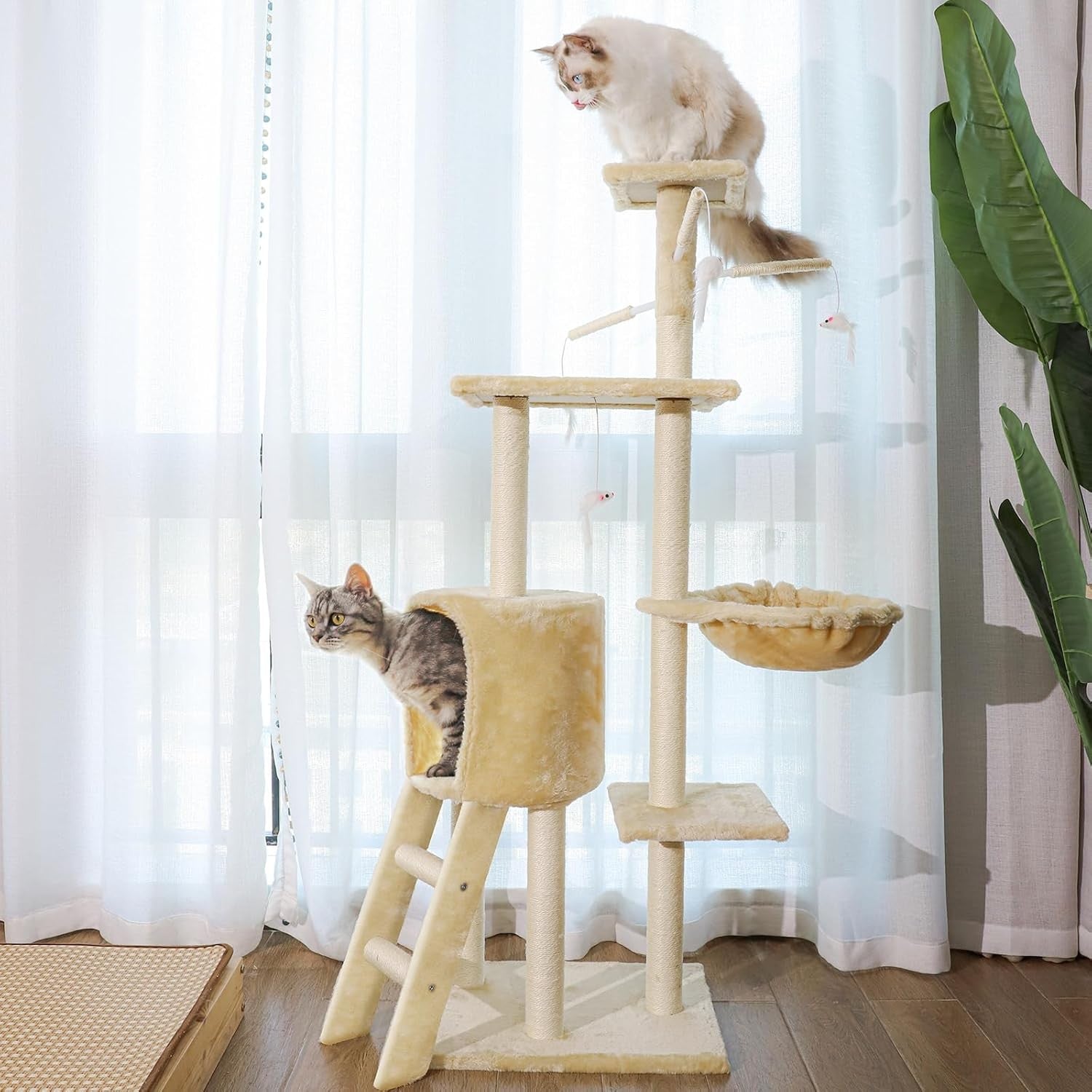 Cat Tree Tower 138cm Multi Level Condo Hammock Scratching Post Indoor