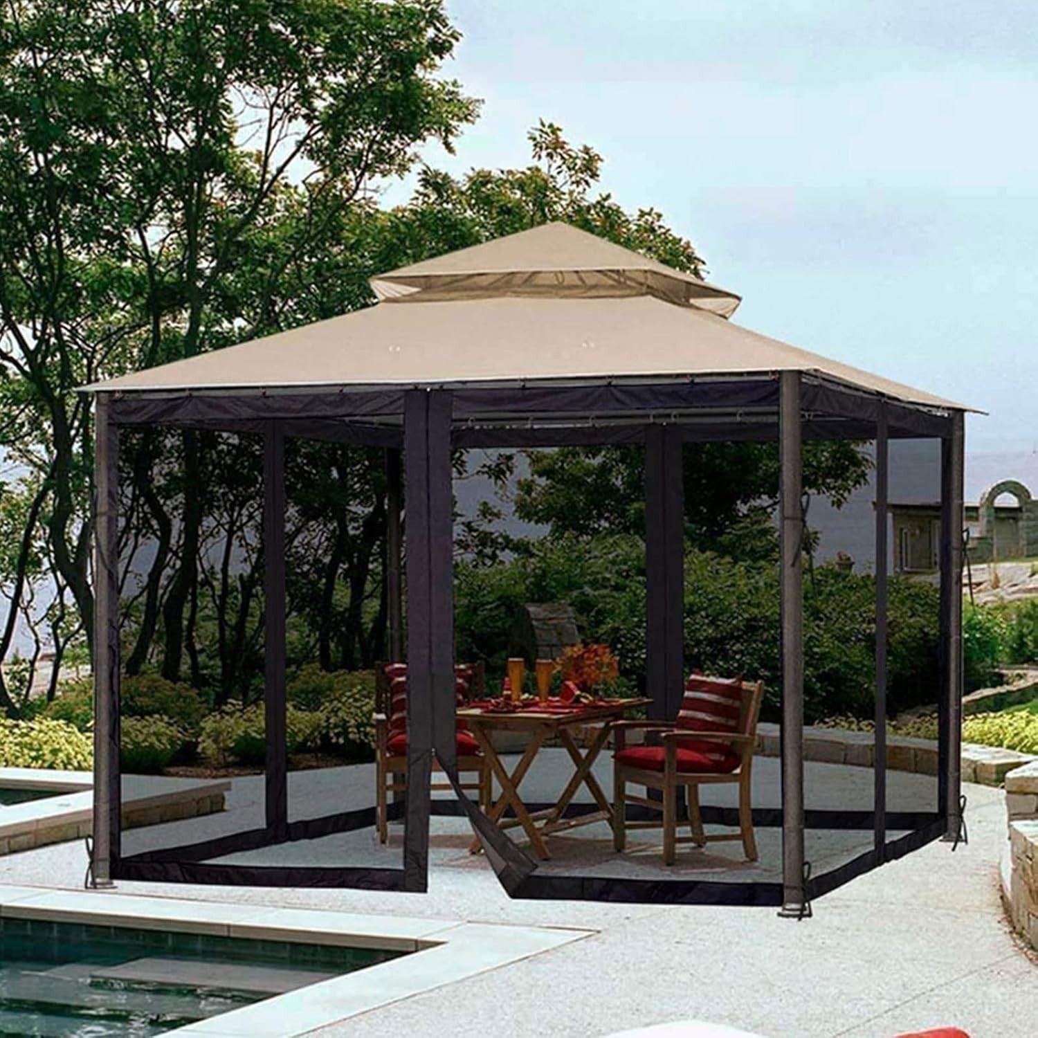 3x3m Gazebo Mosquito Net Walls Set Black Zipper Panels Insect Screen