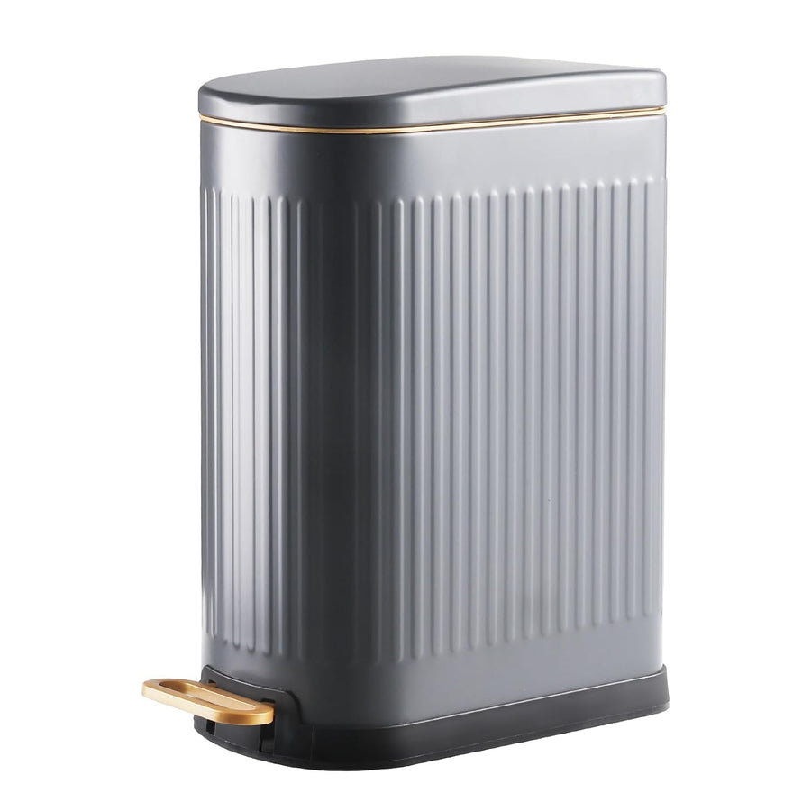 13L Slim Bathroom Pedal Bin Grey Stainless Steel Soft Close