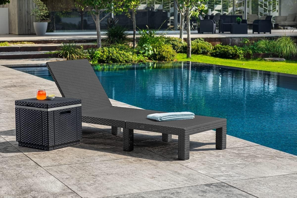 Rattan Effect Sun Lounger with Cushion Reclining Adjustable Garden Chair Grey