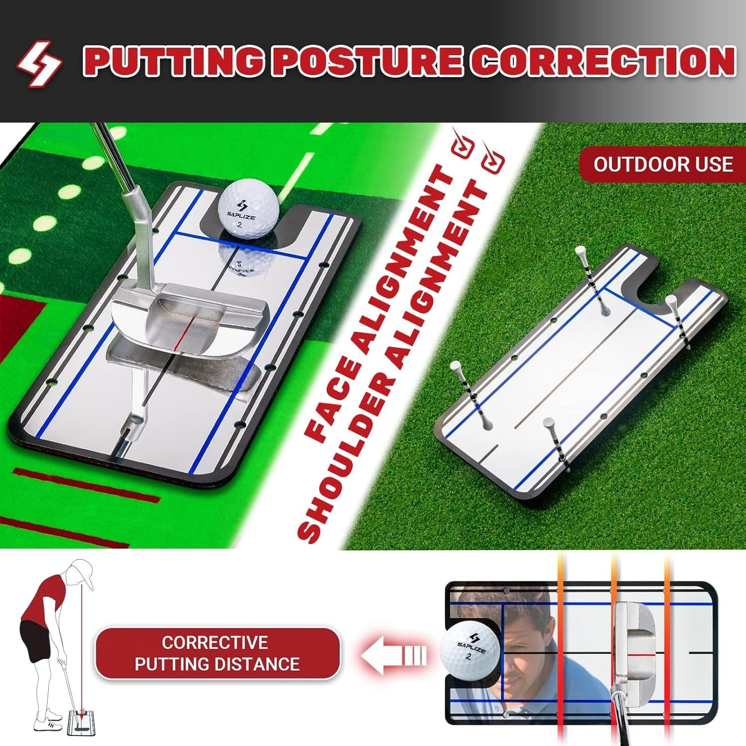 Golf Putting Mat 20" x 10ft Indoor Outdoor Training Aid Alignment Speed Track