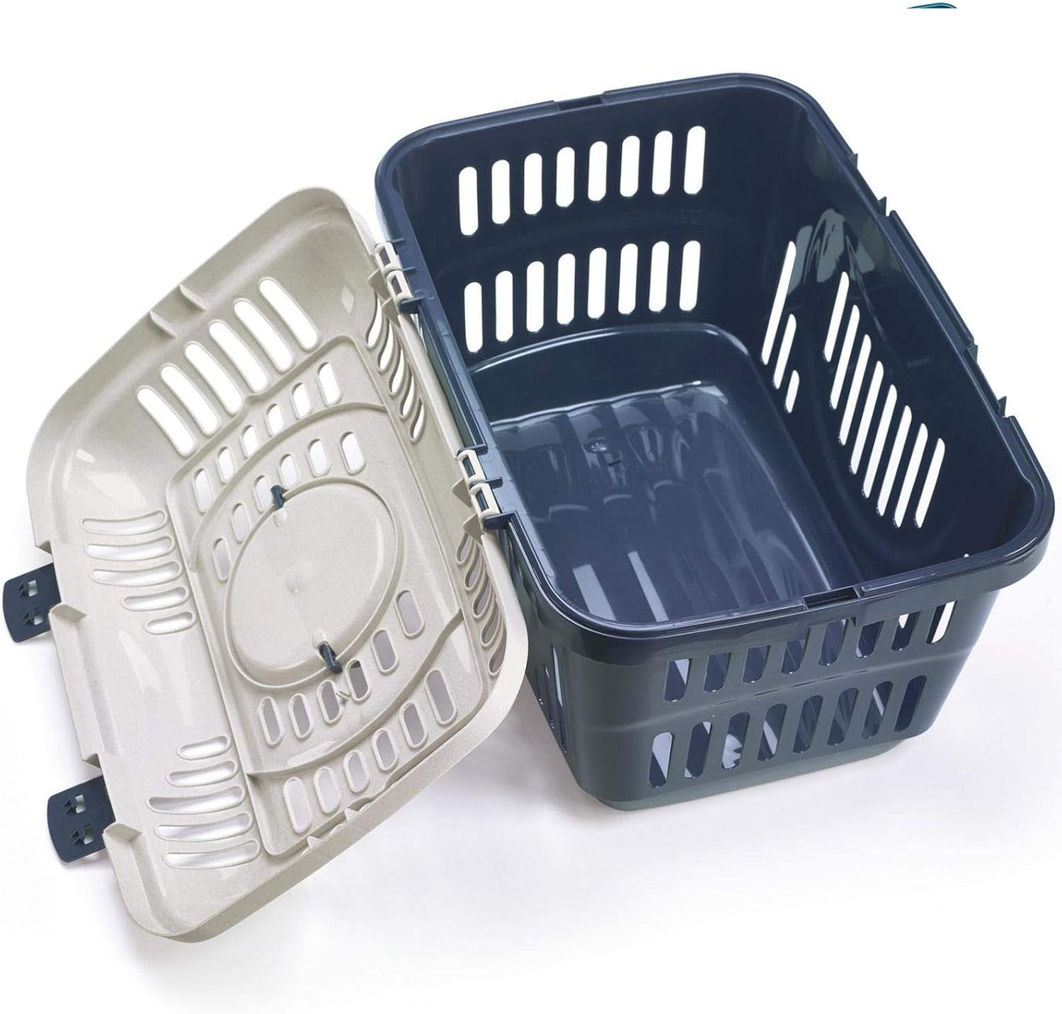 Portable Cat Carrier Basket with Top Lid | Grey Cream Pet Travel Crate Box