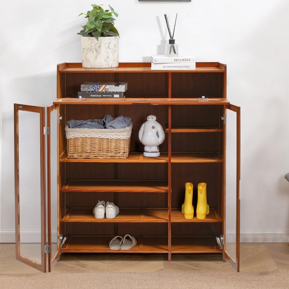 5-Tier Wooden Shoe Cabinet with Doors & Drawer Dustproof Storage Unit