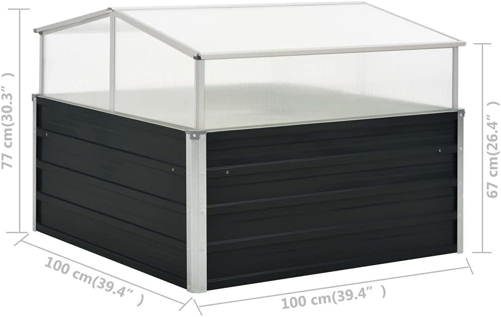 Outdoor Garden Greenhouse Raised Planter Bed Anthracite Steel 100x100x77cm
