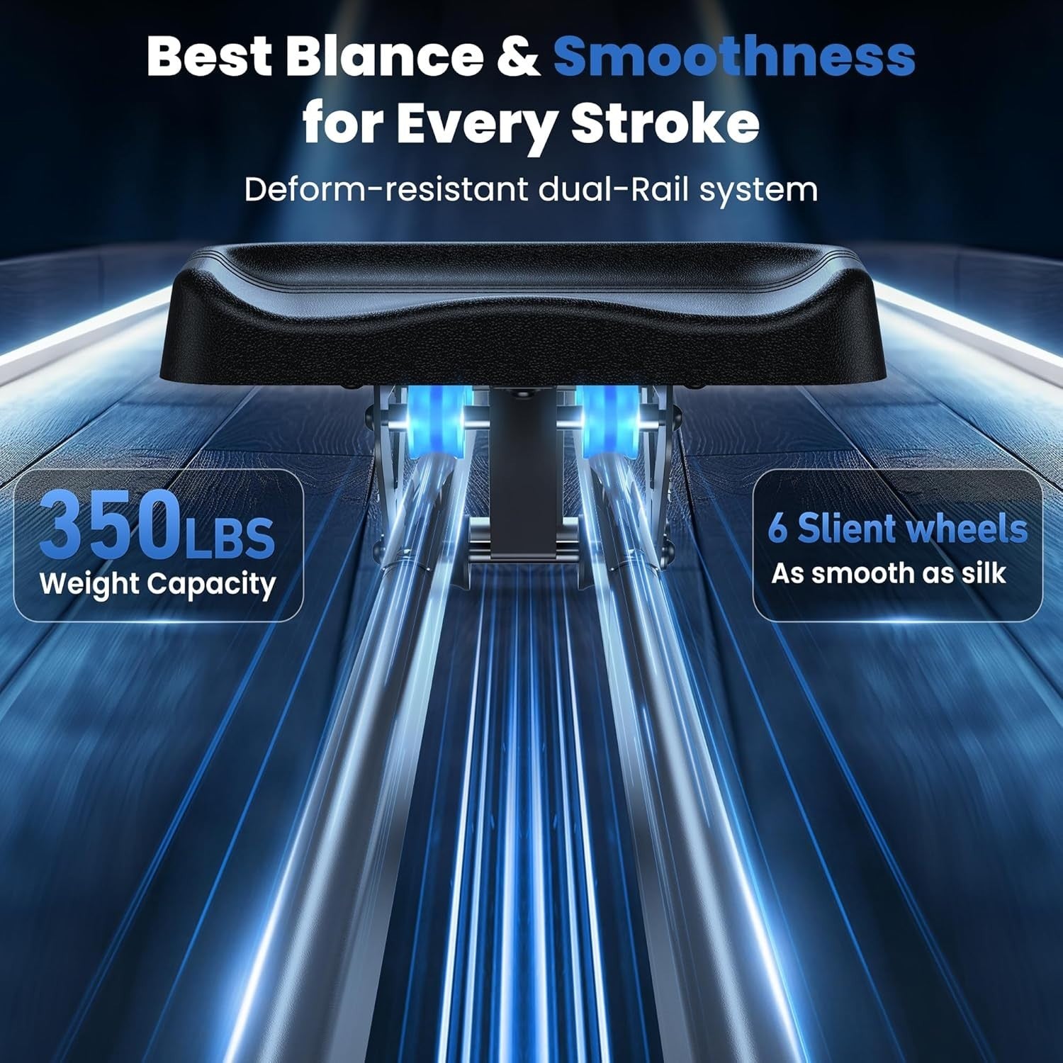 Magnetic Rowing Machine 16-Level Resistance Dual Rail App Smart LCD 350LB Home