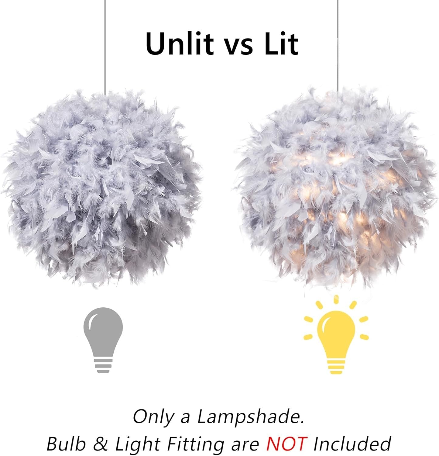 Feather Lamp Shade 40cm Grey Fluffy Ceiling Pendant Floor Table Lampshade