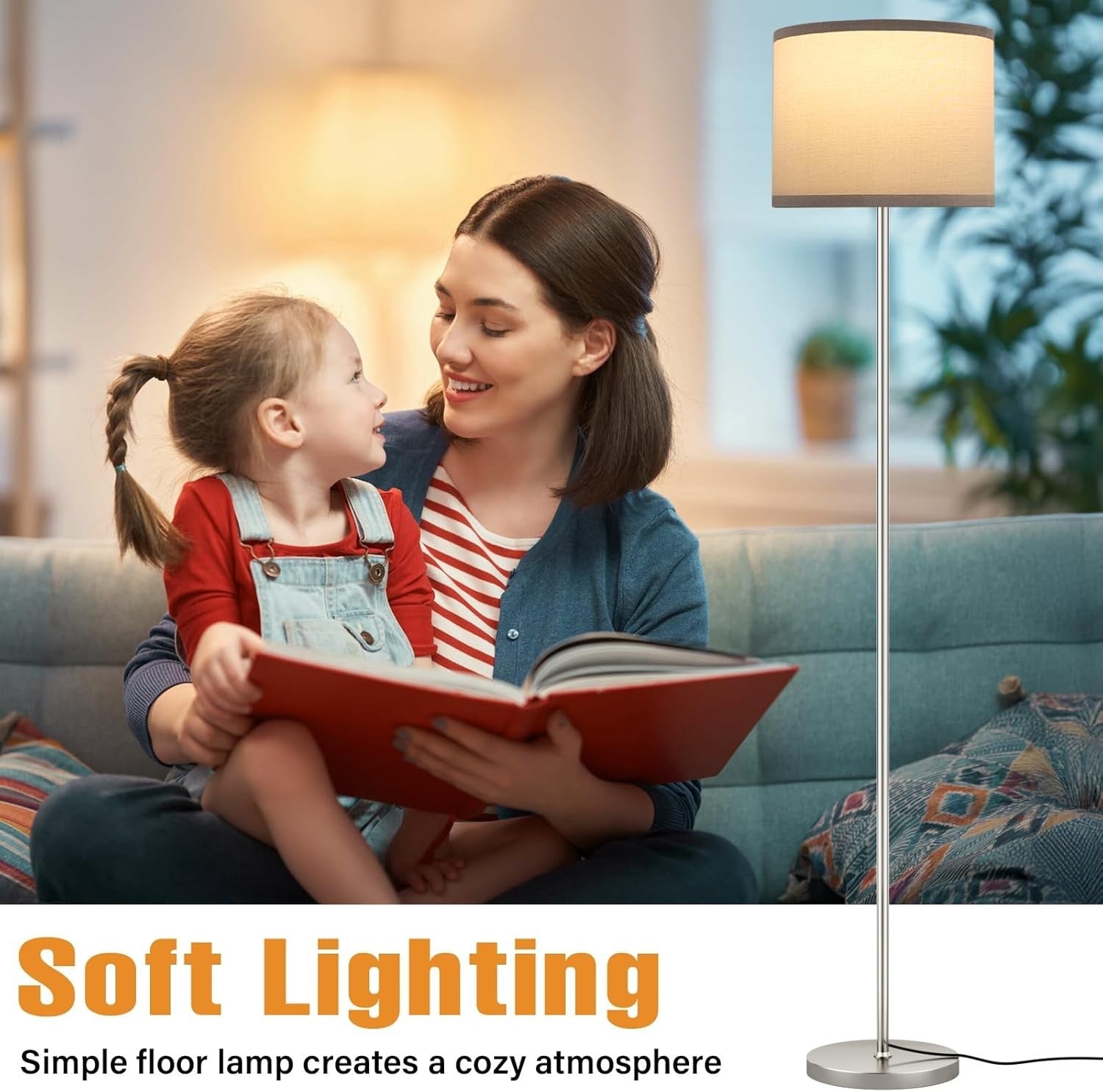 Modern Grey Floor Lamp Dimmable with Remote Silver Pole 153cm 9W LED