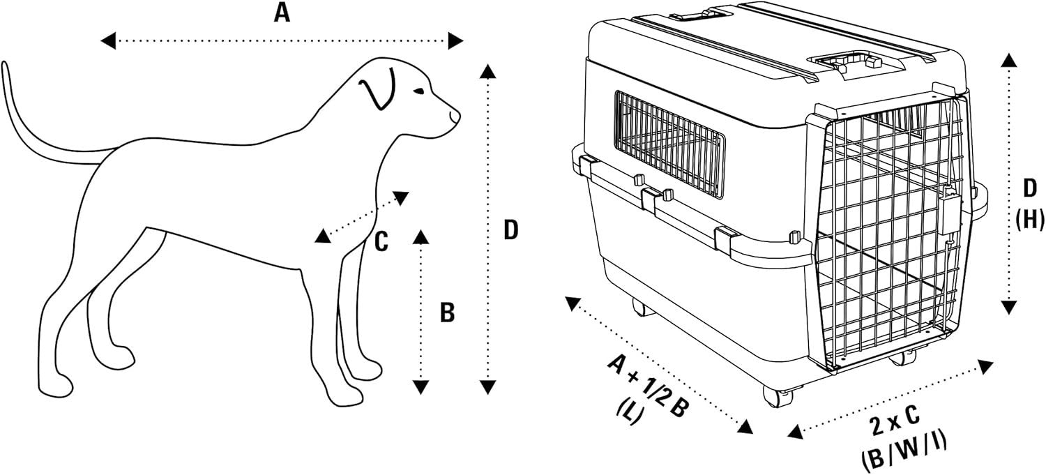 Large Rigid Plastic Dog Transport Crate 121x82x90cm with Safety Locks