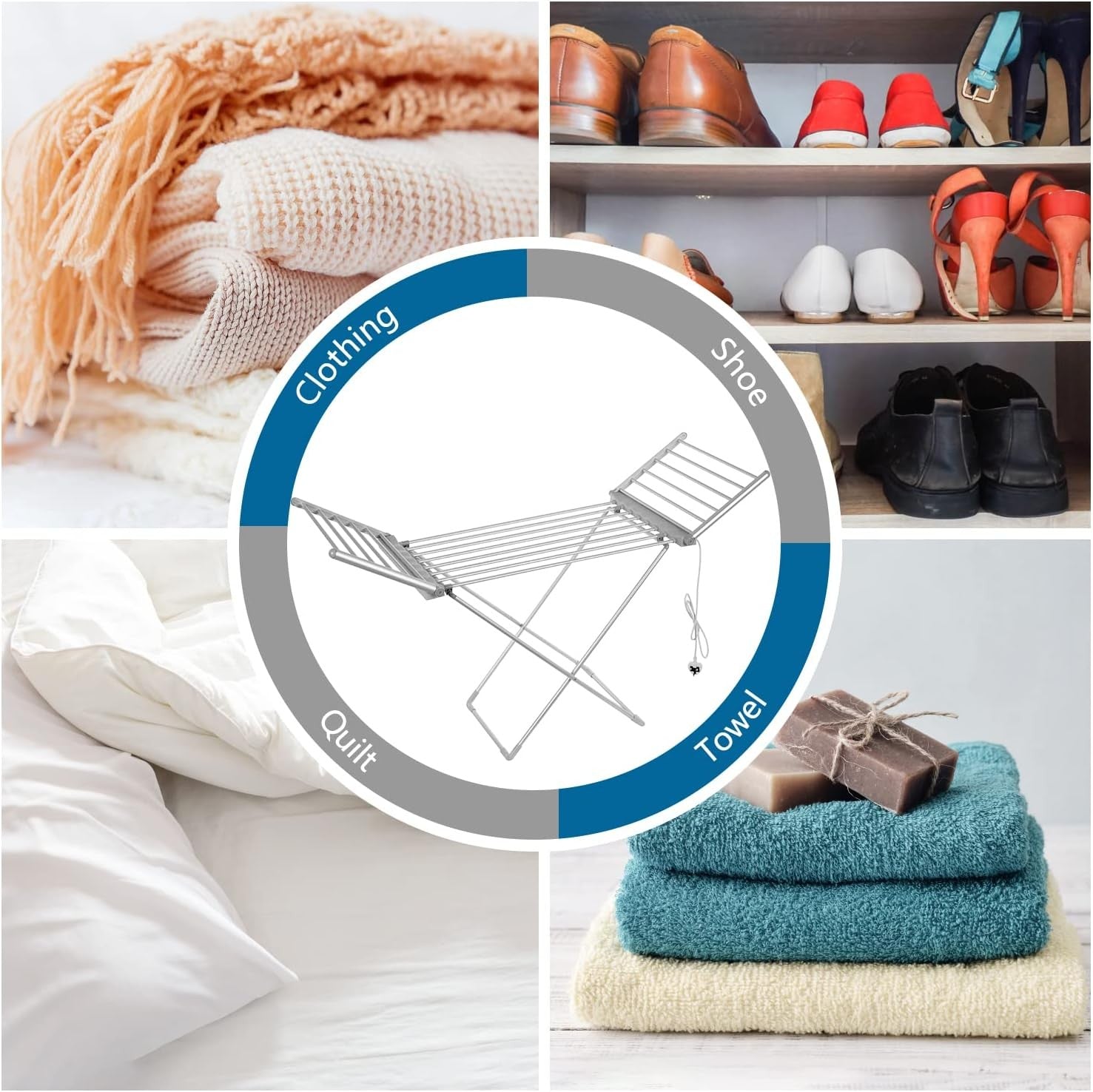 Electric Heated Clothes Airer Folding Drying Rack 18 Heated Bars Indoor