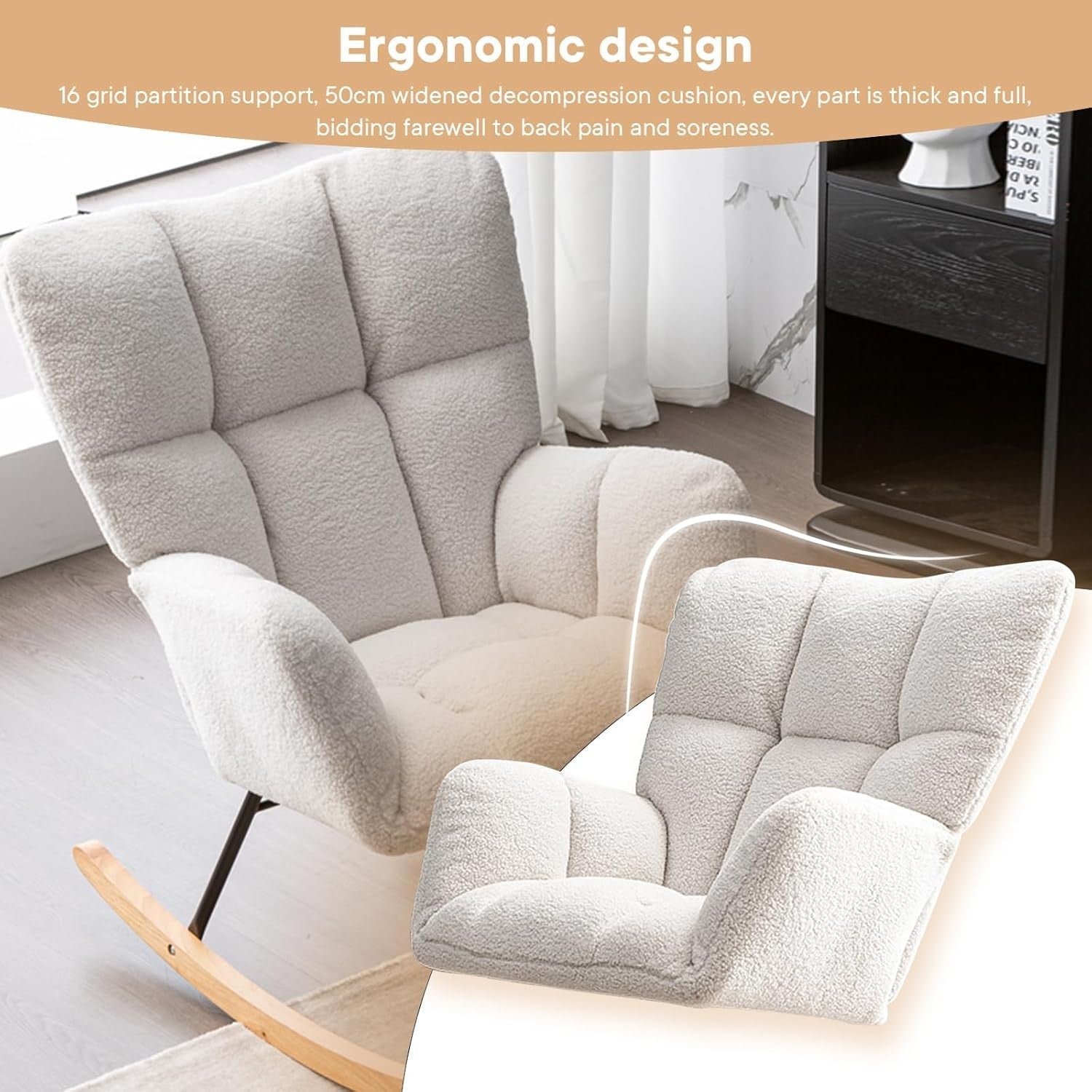Comfortable Recliner Rocking Chair with Velvet Fabric & Sturdy Wood Base