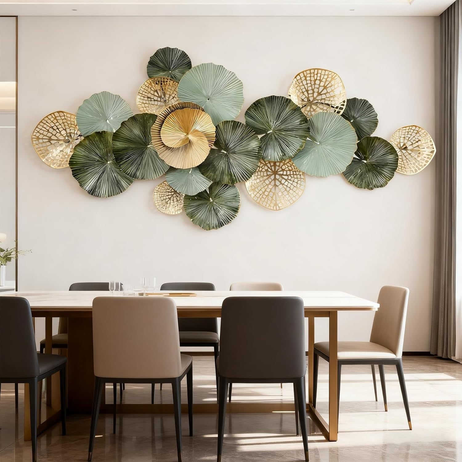 Large Lotus Leaf Metal Wall Art 3D Green 130x67cm Decor