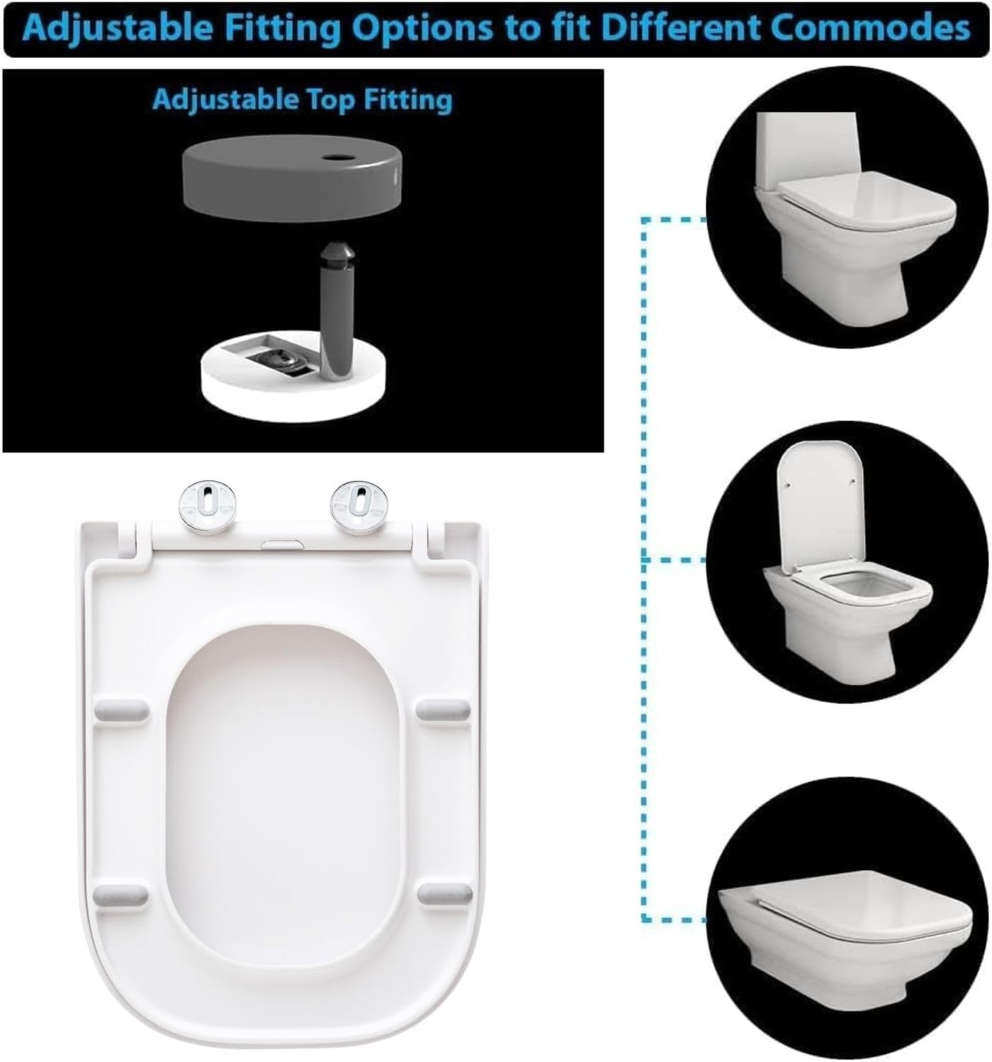 Rectangular Square Soft Close Toilet Seat Seat Quick Release Loo Seat Easy Clean