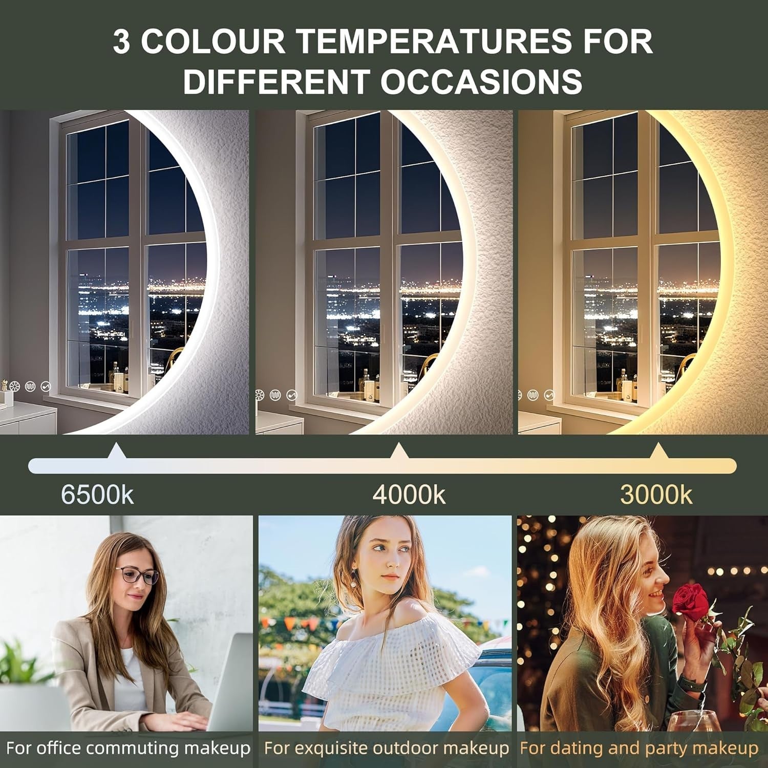 LED Bathroom Mirror 60x60cm Bluetooth Anti-Fog Dimmable Touch