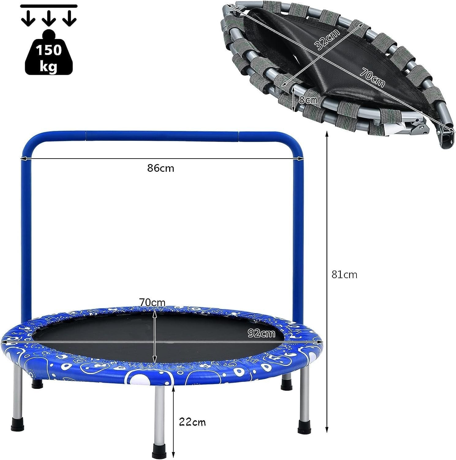 36'' Kids Foldable Trampoline with Foam Handle Quiet Indoor Outdoor