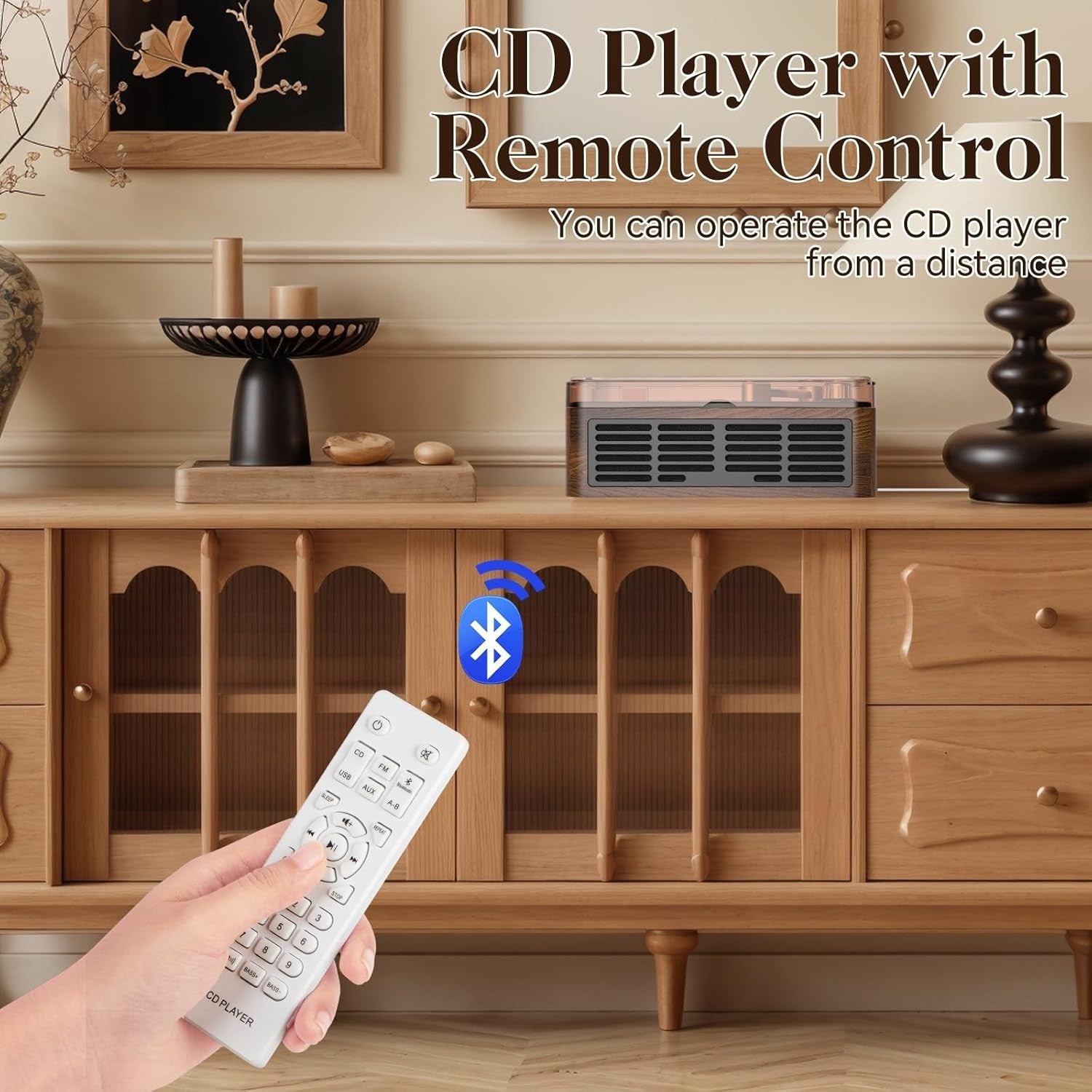 Retro Bluetooth CD Player HiFi Stereo Speakers FM Radio USB AUX Remote