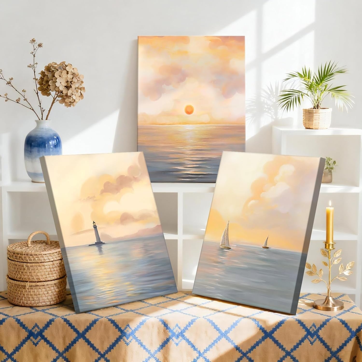 Set of 3 Ocean Sunrise Canvas Wall Art 40x60cm