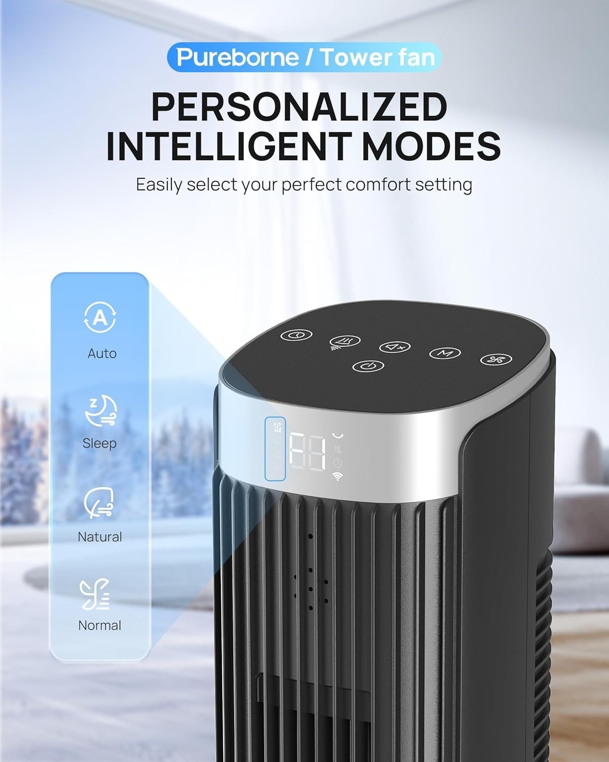 42" Smart Tower Fan with Remote & WiFi App Control 50W Quiet Cooling – Black