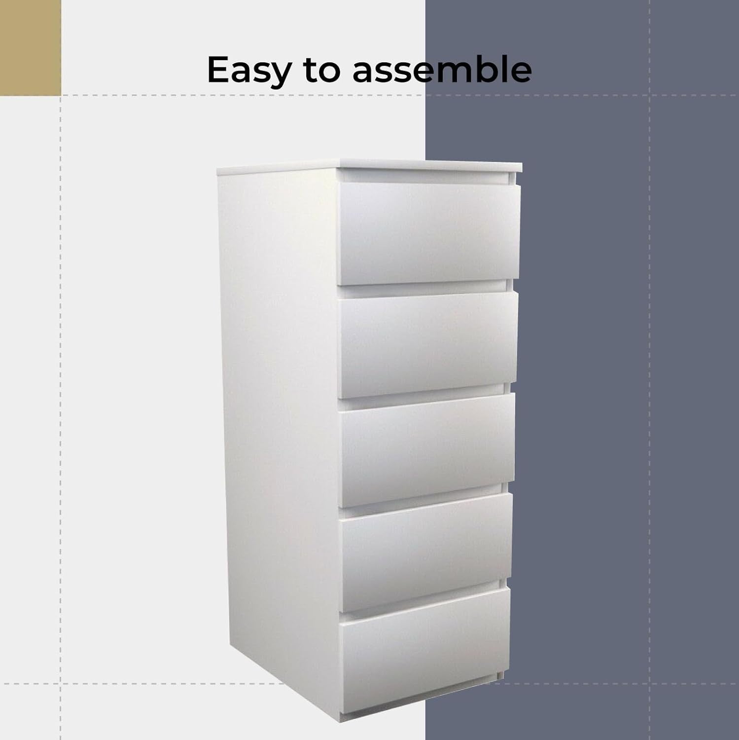 White 5 Drawer Tall Chest Storage Cabinet Modern Bedroom Organizer Unit