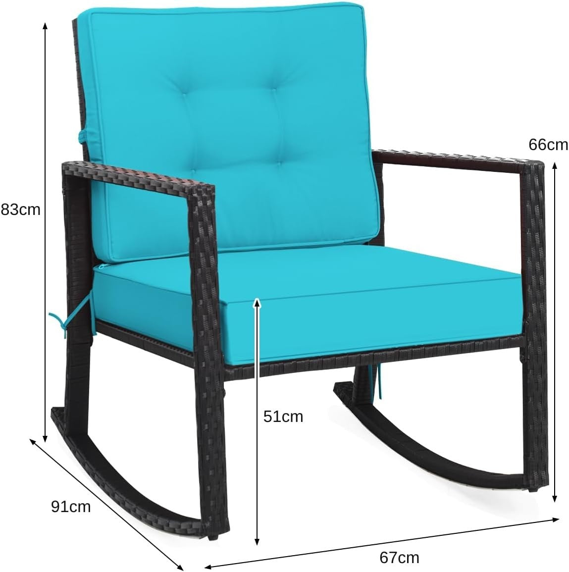 Outdoor Wicker Rocking Chair with Thick Cushions & Armrest for Patio