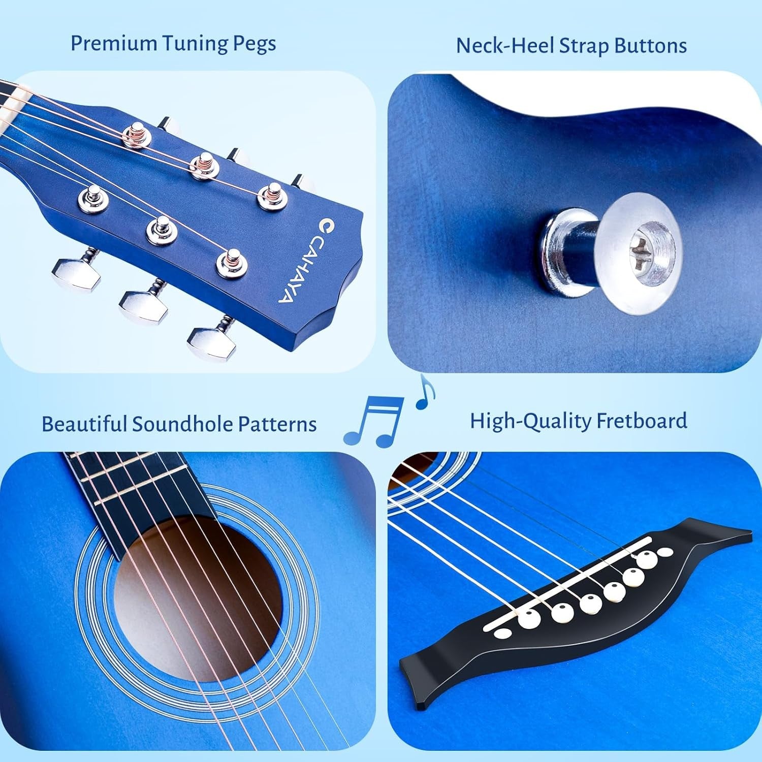 38" Full Size Acoustic Guitar Starter Kit Blue w/ Bag & Capo