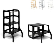 Montessori Learning Tower 2-in-1 Table Stool – Black & Black Clasps 90cm