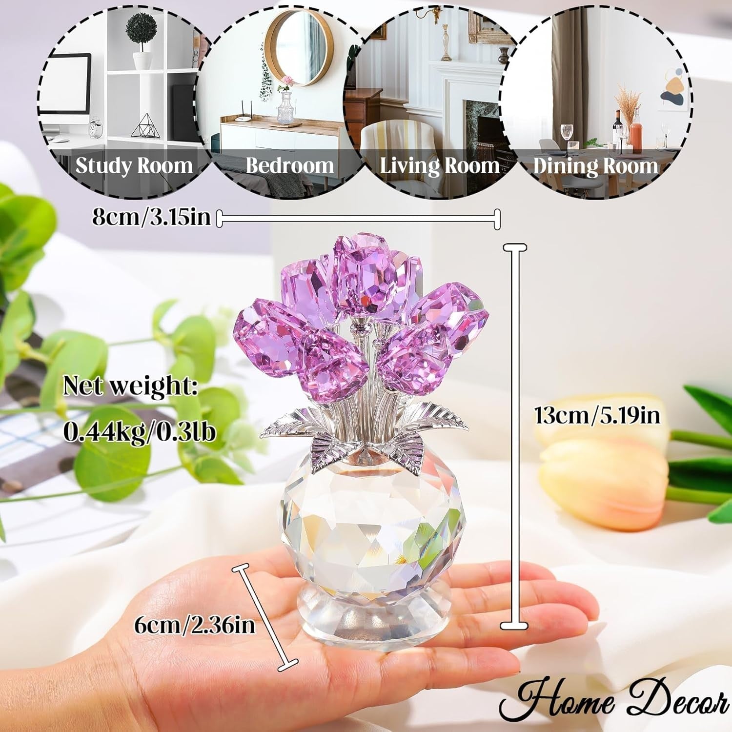 Purple Crystal Tulip Ornament – Luxury Glass Flower Bouquet Gift for Her Décor