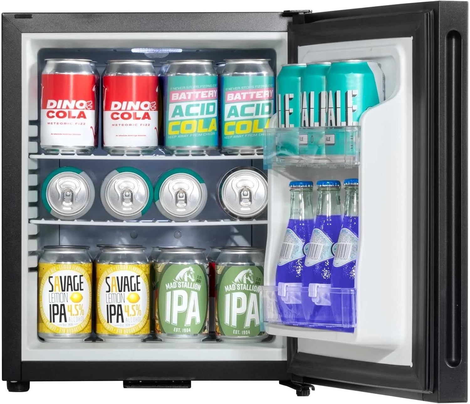 Mini Fridge 25L Cooler Ultra Quiet Black LED Light Reversible Door