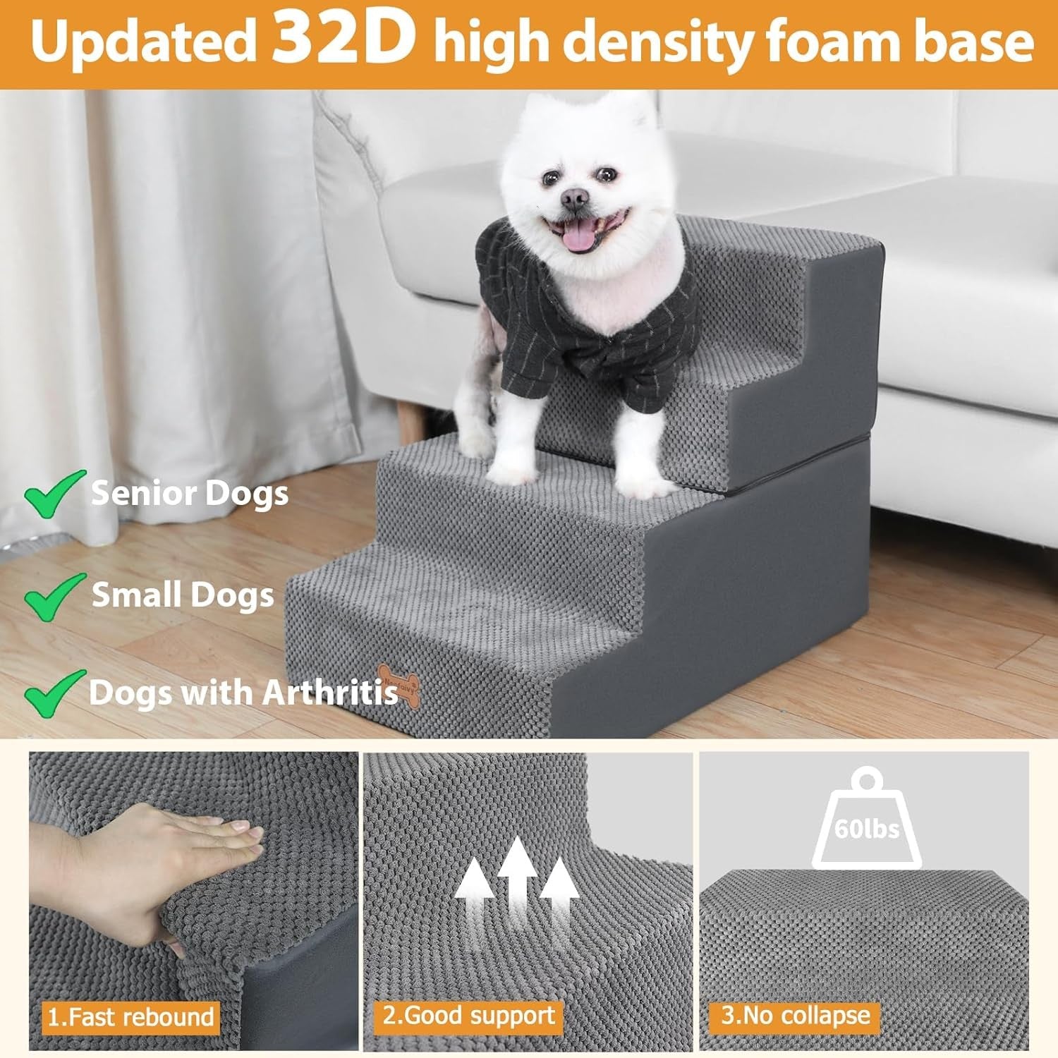 4-Step Dog Stairs Non-Slip Pet Ramp for Small Dogs Cats