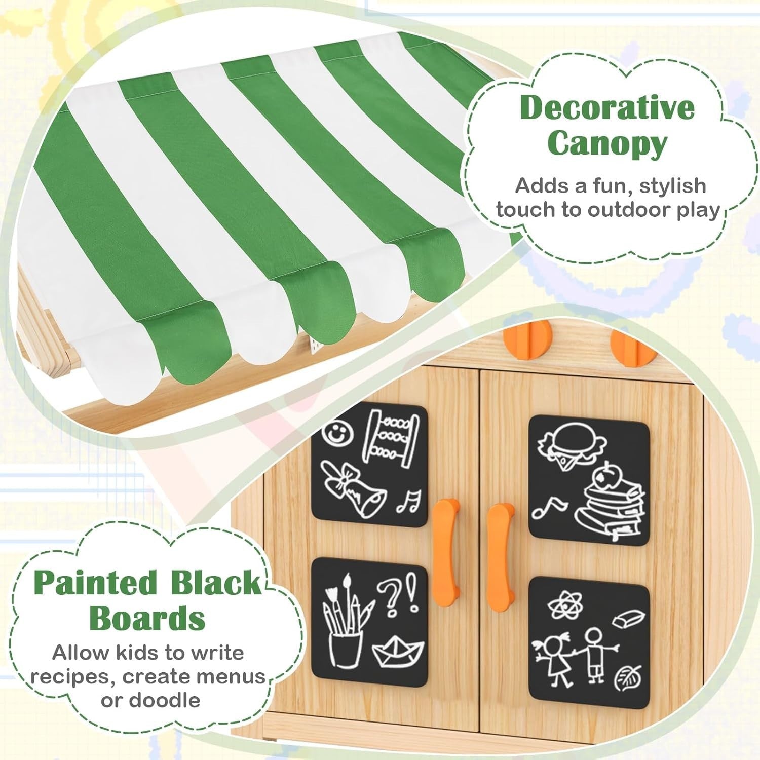 Outdoor Mud Kitchen Kids Wooden Playset Canopy Sink Stove Toy