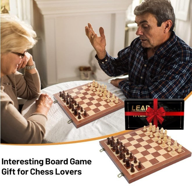 Luxury 39cm Wooden Folding Chess Set 3cm Pieces Travel Board Game Adults Kids