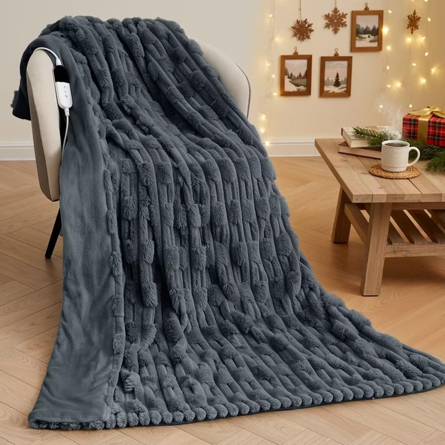 Electric Heated Throw Blanket Grey 130x180cm 6 Heat Settings Auto Off