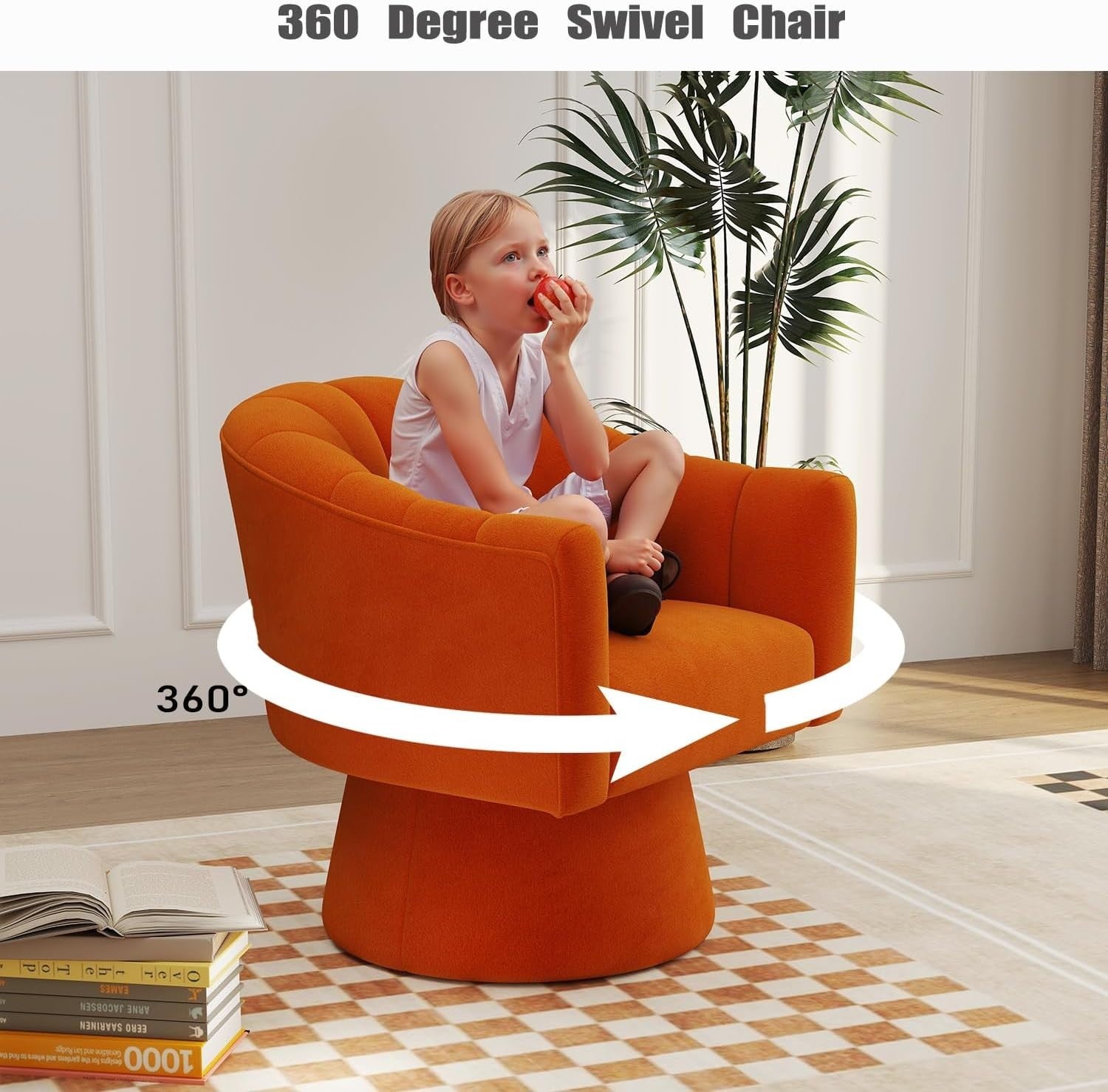 Orange Velvet Swivel Accent Chair 360° Modern Armchair for Lounge Room