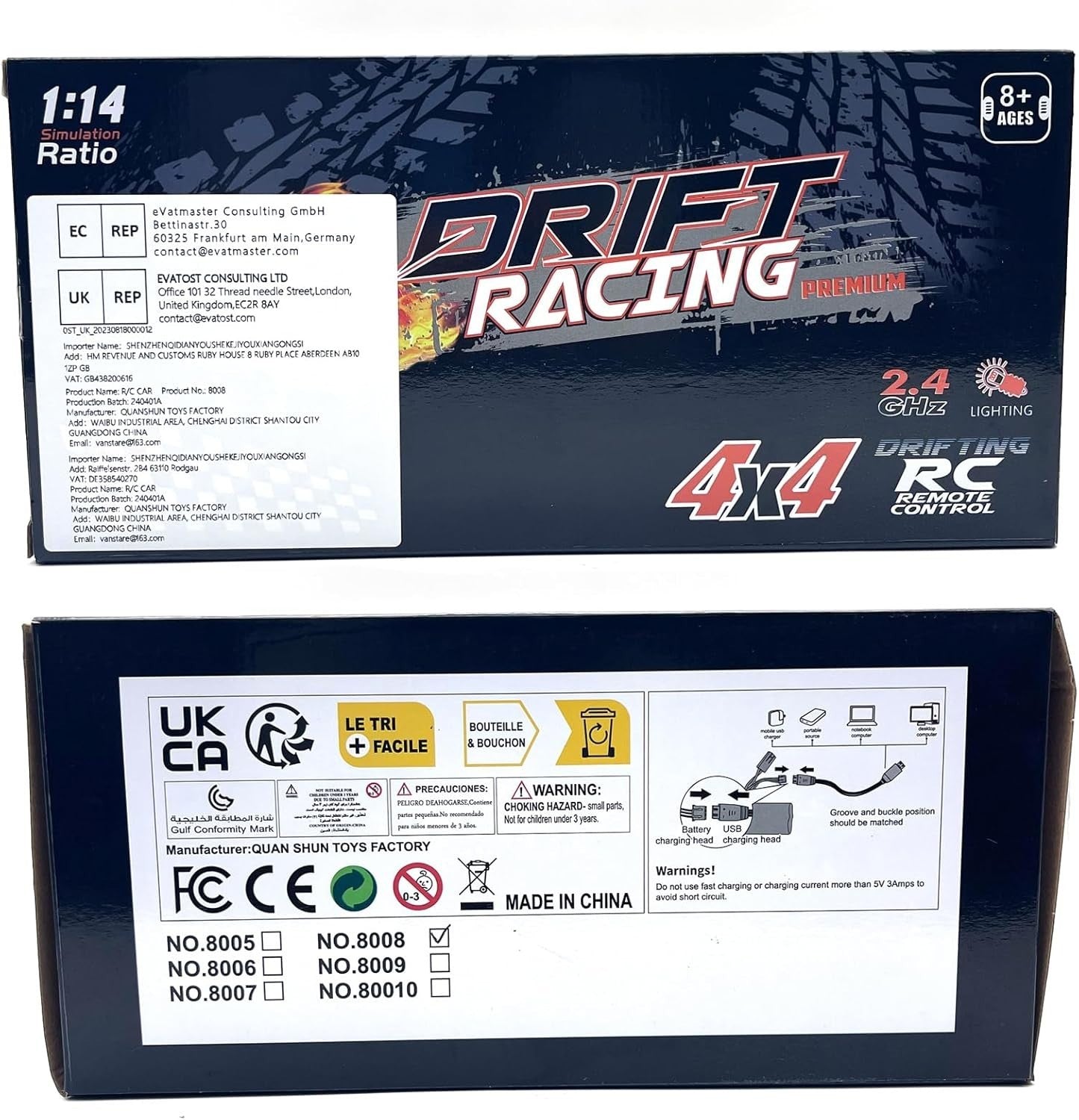 1:14 4WD RC Drift Car – Dual Battery, LED Lights, Full Control Racing Toy